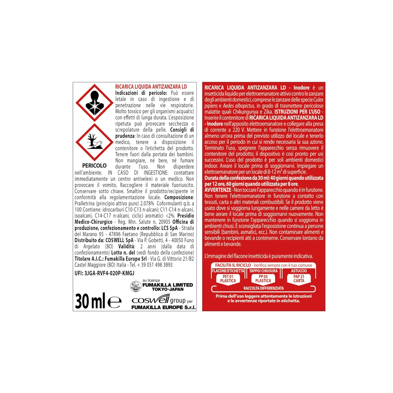 Vape Liquido Inodore Ricarica Insetticida 30 ml 480H