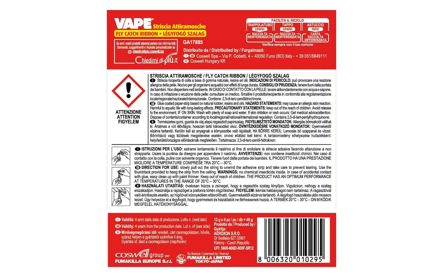 Vape Striscia Attiramosche trappola adesiva 4 pezzi naturale