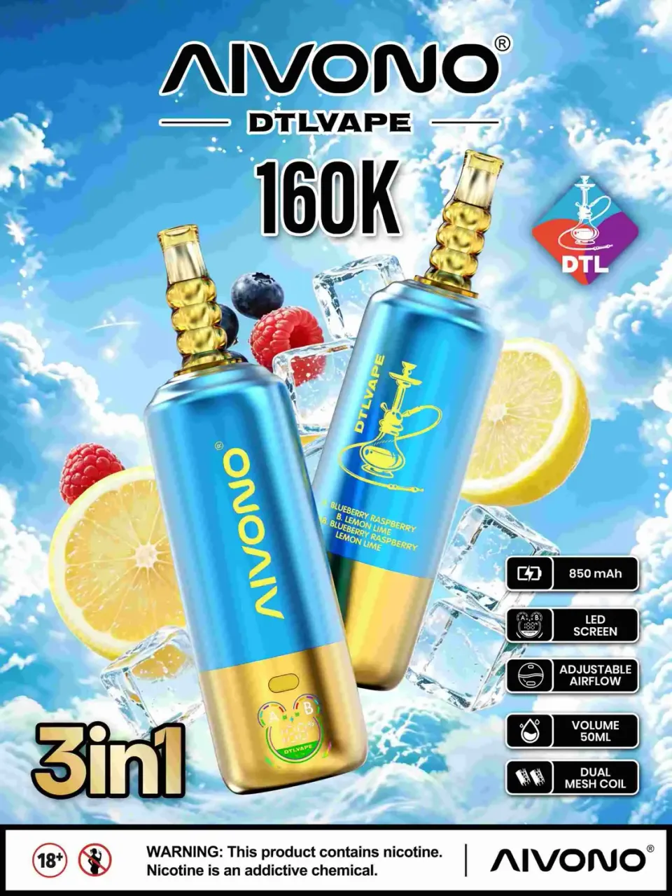 Aivono DTL Vape 160000 sigaretta elettronica monouso 3in1 shisha