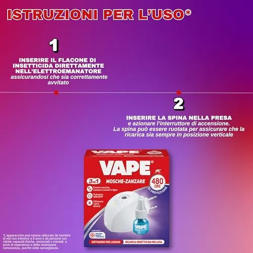 Vape Diffusore Elettrico Antizanzare + Ricarica 22 ml 480 Ore