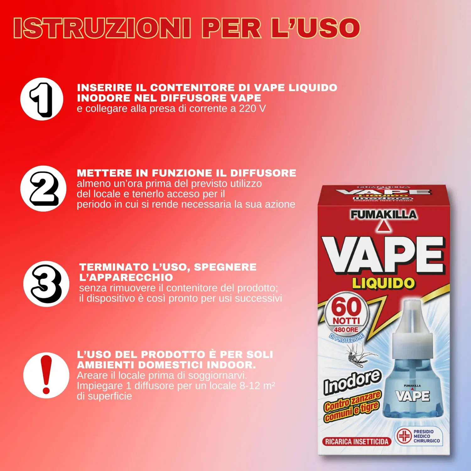 Vape Liquido Inodore Ricarica Insetticida 30 ml 480H