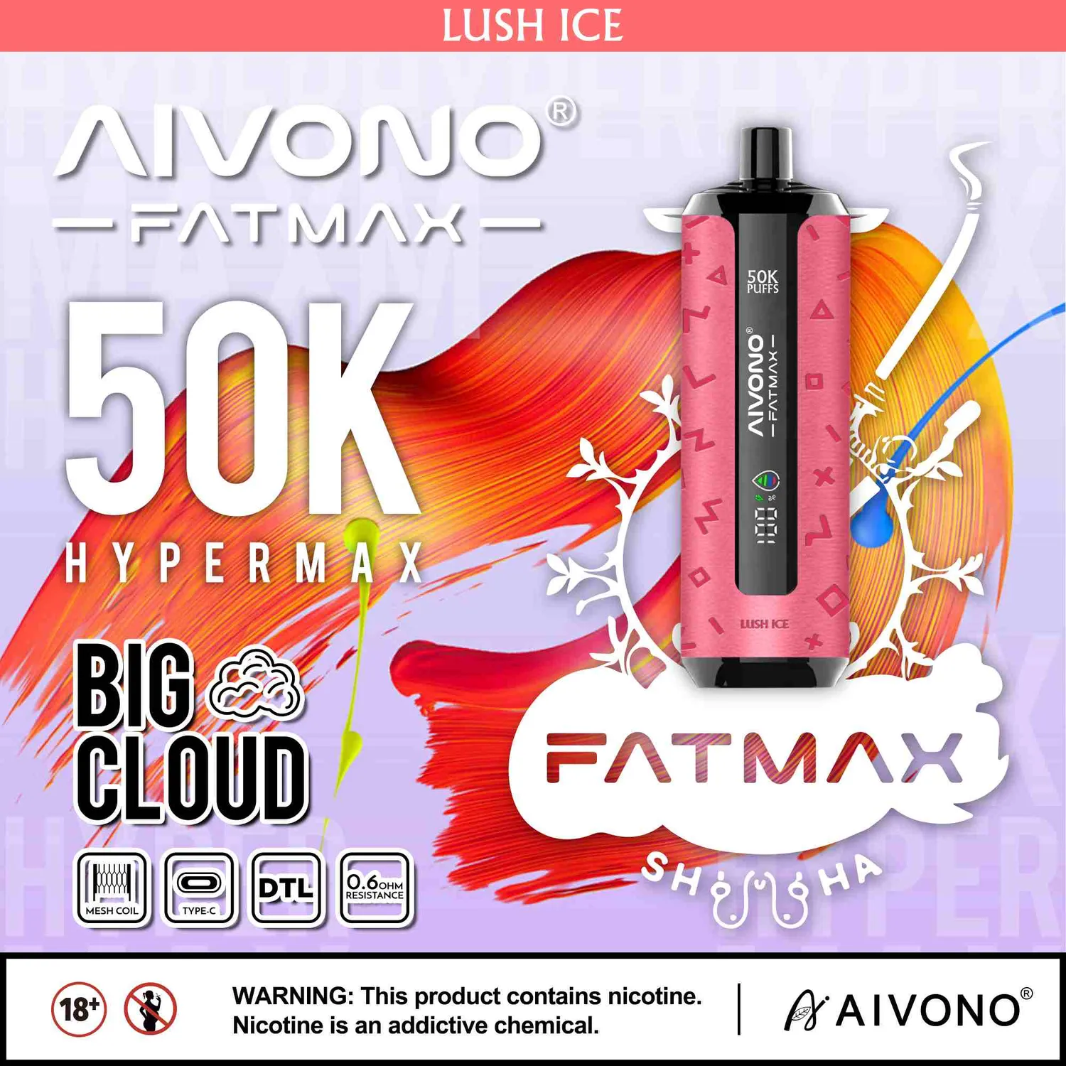 Aivono Aim Fatmax 50000 shisha vape 30ml gusto menta uva