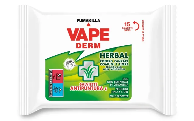 Vape Derm Herbal Salviette Antipuntura 15 Pezzi Citronella