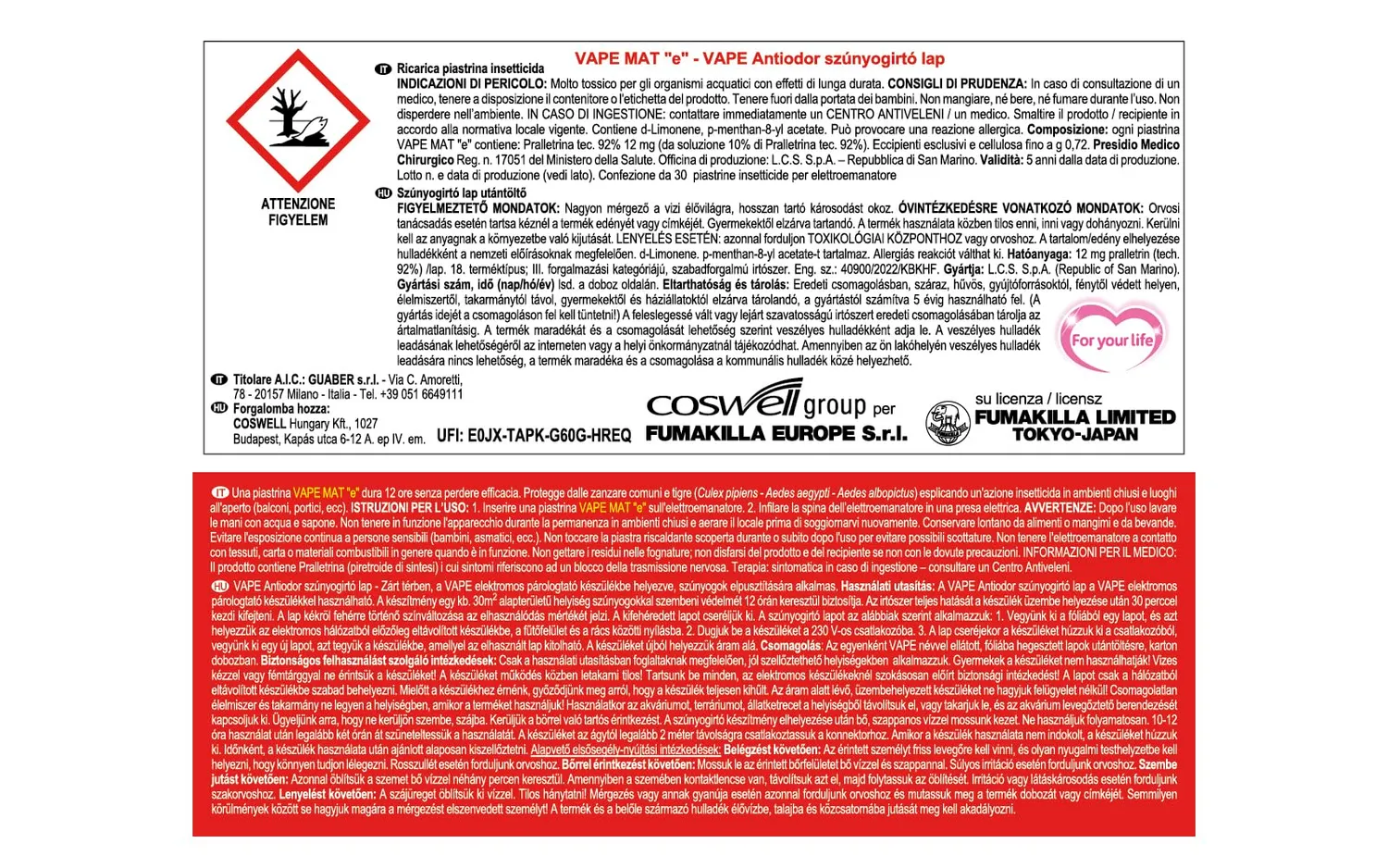 Vape Mat e piastrine zanzare 30 pz protezione 12 ore