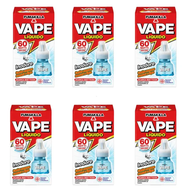 Vape ricarica liquida zanzare 60 notti 6x30ml inodore