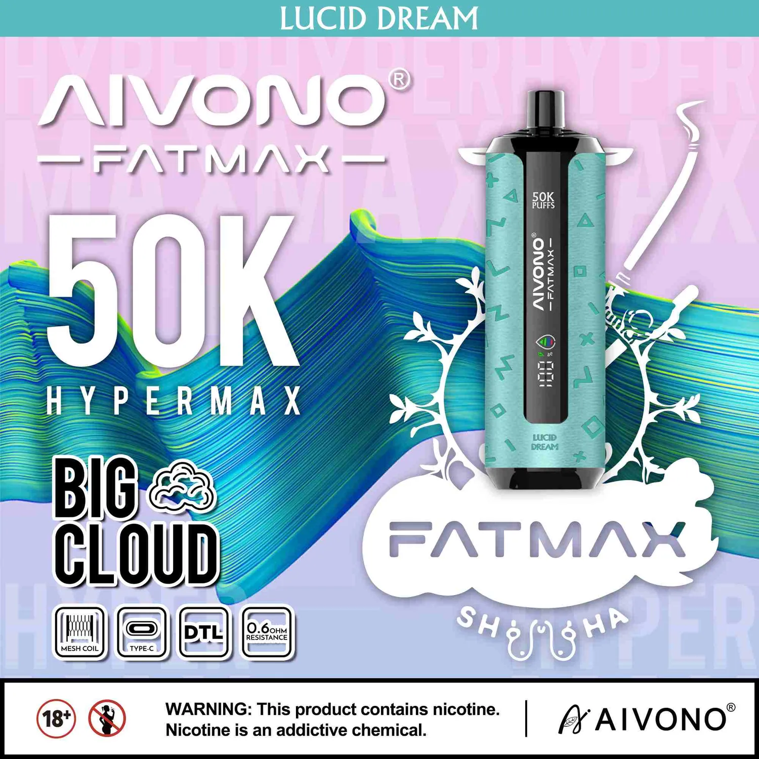 Aivono Aim Fatmax 50000 shisha vape 30ml gusto menta uva