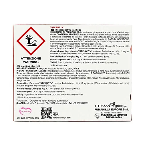 Vape elettroemanatore con filo + 10 piastrine classiche