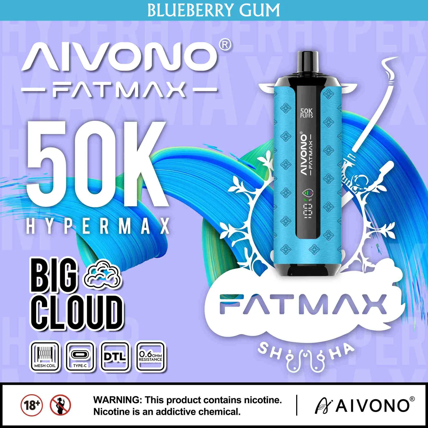 Aivono Aim Fatmax 50000 shisha vape 30ml gusto menta uva