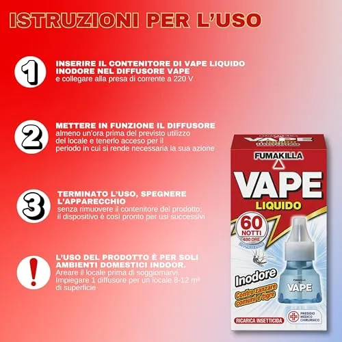 Vape Liquido Inodore Ricarica Insetticida 30 ml 480H