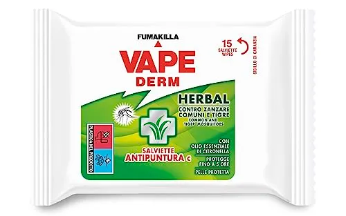 Vape Derm Herbal Salviette Antipuntura 15 Pezzi Citronella